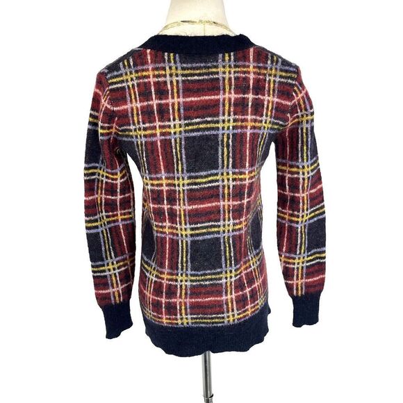 J Crew Womens Cardigan Sweater Small Red Blue Plaid Wool Mohair Pockets Buttons - Picture 5 of 13